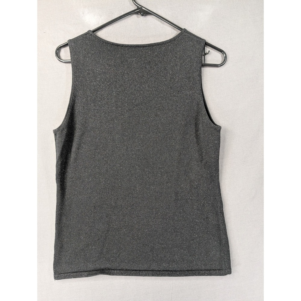 Chicos Womens Size 2 Black Silk Blend Metallic Shimmer Sleeveless Shell Tank Top